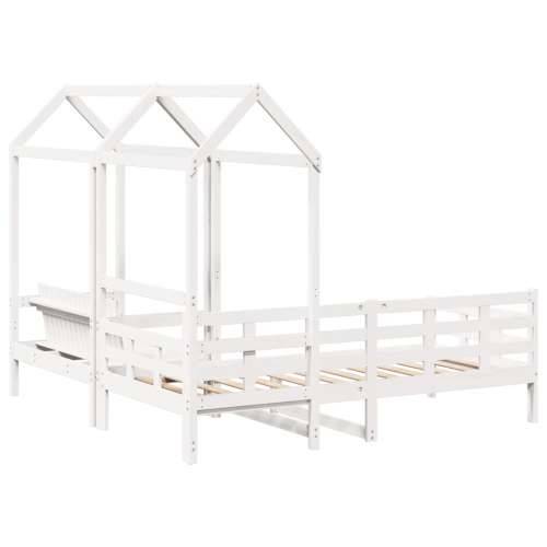 Set dnevnog kreveta i klupe s krovom bijeli 90x200 cm borovina - Bijela 90 x 200 cm Cijena