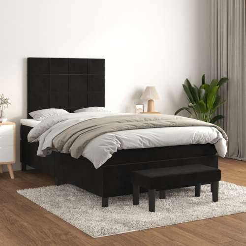 Krevet box spring s madracem crni 120 x 190 cm baršunasti - Crna 120 x 190 cm Blok s kvadratima Cijena