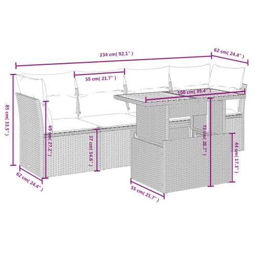5-dijelni vrtni set sofa s jastucima bež od poliratana - bež i krem bez spremišta 1 Cijena