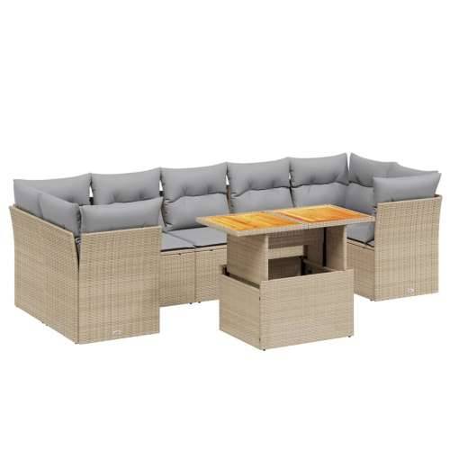Vrtna garnitura - 8-dijelni set vrtnih sofa od poliratana s jastucima bež - bež i svjetlosiva 3x srednja + 4x kutna + stol 1 Cijena