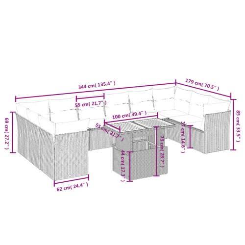 Vrtna garnitura - 11-dijelni set vrtnih sofa od poliratana s jastucima bež - Bež 6x srednja + stol + 4x kutna 1 Cijena