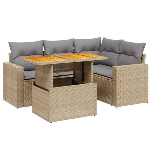 5-dijelni vrtni set sofa s jastucima bež od poliratana - bež i siva bez spremišta 1 Cijena