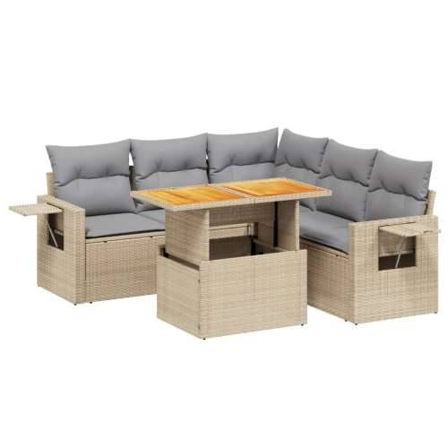 Vrtna garnitura - 6-dijelni set vrtnih sofa s jastucima bež od poliratana - bež i svjetlosiva 3x kutna + 2x srednja + stol 1 Cijena