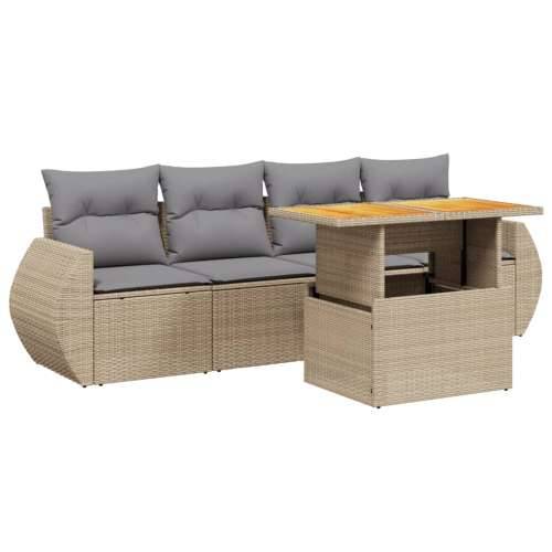 5-dijelni vrtni set sofa s jastucima bež od poliratana - bež i siva bez spremišta 1 Cijena