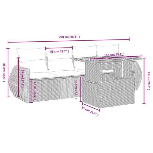 5-dijelni vrtni set sofa s jastucima bež od poliratana - bež i siva bez spremišta 1 Cijena
