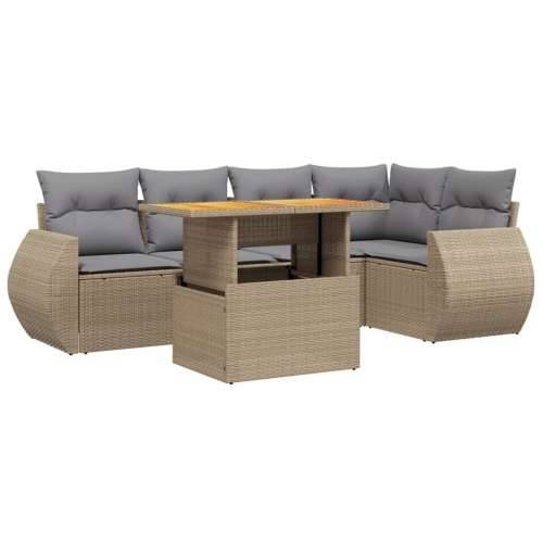 Vrtna garnitura - 6-dijelni set vrtnih sofa s jastucima bež od poliratana - bež i svjetlosiva 2x srednja + 3x kutna + stol 1 Cijena