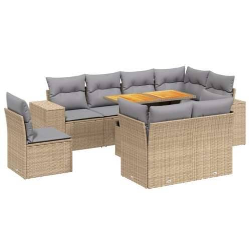 Vrtna garnitura - 9-dijelni set vrtnih sofa s jastucima bež od poliratana - bež i svjetlosiva 3x srednja + 5x kutna + stol 1 Cijena