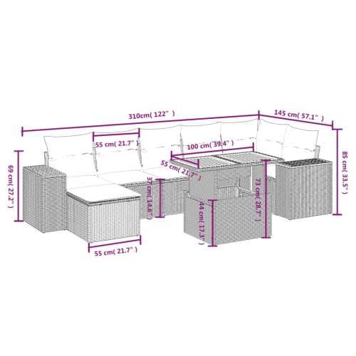 Vrtna garnitura - 8-dijelni set vrtnih sofa od poliratana s jastucima bež - bež i krem 3x srednja + 3x kutna + stol + tabure 1 Cijena