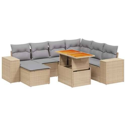 Vrtna garnitura - 8-dijelni set vrtnih sofa od poliratana s jastucima bež - bež i svjetlosiva 3x kutna + 3x srednja + stol + tab Cijena