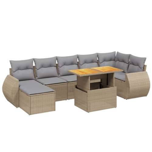 Vrtna garnitura - 8-dijelni set vrtnih sofa od poliratana s jastucima bež - bež i svjetlosiva 3x srednja + 3x kutna + tabure + s Cijena
