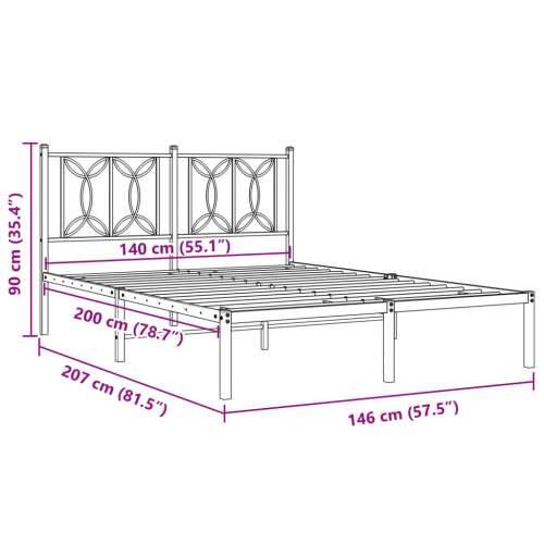 Metalni okvir za krevet s uzglavljem crni 140x200 cm - Crna 140 x 200 cm s uzglavljem Cijena