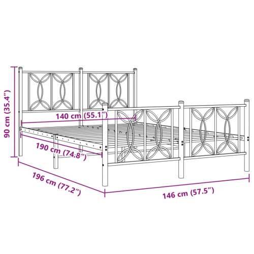 Metalni okvir kreveta uzglavlje i podnožje bijeli 140 x 190 cm - Bijela 140 x 190 cm s uzglavljem i podnožjem Cijena
