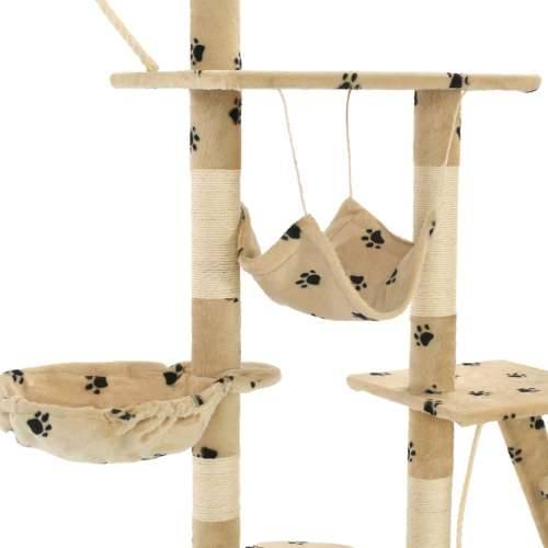 Penjalica za mačke sa stupovima za grebanje od sisala 230 - 250 cm bež s uzorkom šapa Cijena