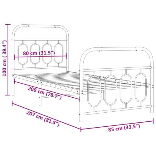 Metalni okvir kreveta uzglavlje i podnožje crni 80x200 cm - Crna 80 x 200 cm s uzglavljem i podnožjem Cijena