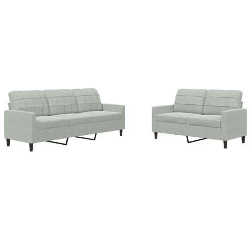 2-dijelni set sofa s jastucima svjetlosivi baršunasti - Svjetlosiva Bez oslonca za noge Cijena