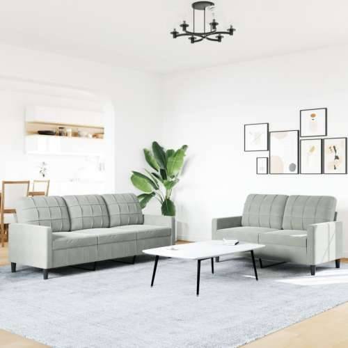2-dijelni set sofa s jastucima svjetlosivi baršunasti - Svjetlosiva Bez oslonca za noge Cijena