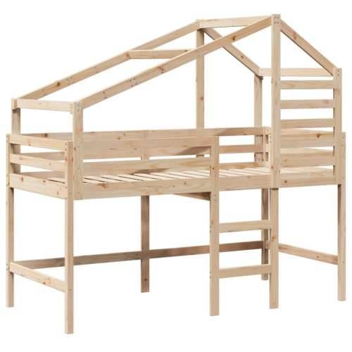 Krevet na kat s ljestvama i krovom 90x200 cm od borovine - Prirodna 90 x 200 cm Cijena