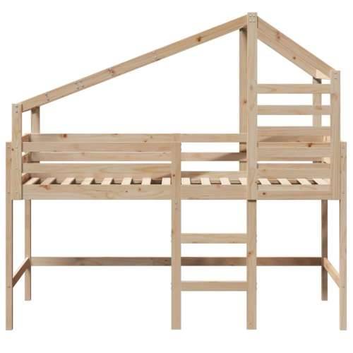 Krevet na kat s ljestvama i krovom 90x200 cm od borovine - Prirodna 90 x 200 cm Cijena