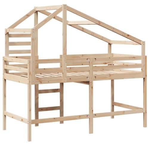 Krevet na kat s ljestvama i krovom 90x200 cm od borovine - Prirodna 90 x 200 cm Cijena