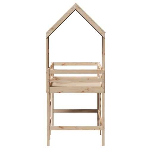 Krevet na kat s ljestvama i krovom 90x200 cm od borovine - Prirodna 90 x 200 cm Cijena