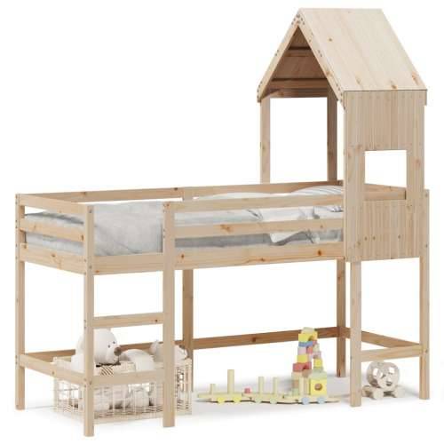 Krevet na kat s ljestvama i krovom 90x190 cm od borovine - Prirodna 90 x 190 cm Cijena