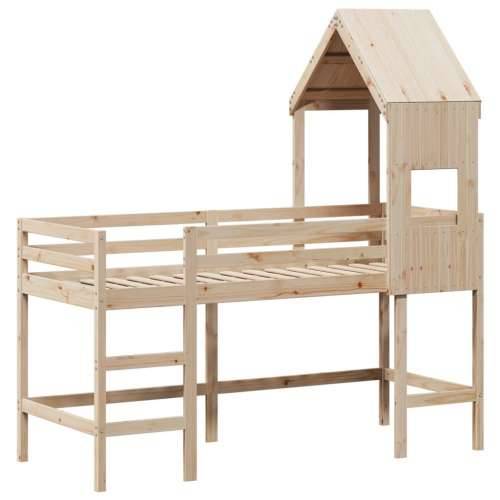 Krevet na kat s ljestvama i krovom 90x190 cm od borovine - Prirodna 90 x 190 cm Cijena