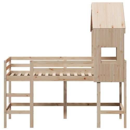 Krevet na kat s ljestvama i krovom 90x190 cm od borovine - Prirodna 90 x 190 cm Cijena