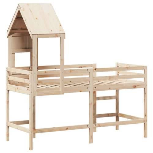 Krevet na kat s ljestvama i krovom 90x190 cm od borovine - Prirodna 90 x 190 cm Cijena
