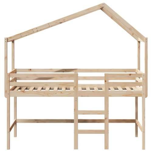 Krevet na kat s ljestvama i krovom 90x200 cm od borovine - Prirodna 90 x 200 cm Cijena