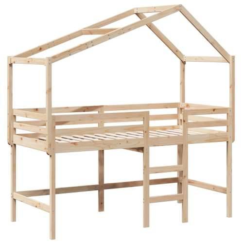 Krevet na kat s ljestvama i krovom 80x200 cm od borovine - Prirodna 80 x 200 cm Cijena