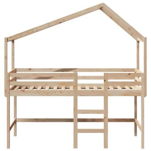 Krevet na kat s ljestvama i krovom 80x200 cm od borovine - Prirodna 80 x 200 cm Cijena