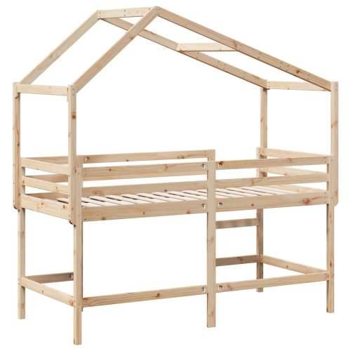 Krevet na kat s ljestvama i krovom 90x200 cm od borovine - Prirodna 90 x 200 cm Cijena