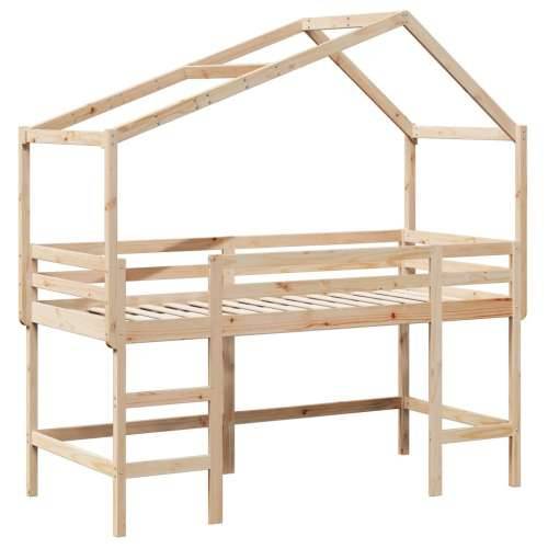 Krevet na kat s ljestvama i krovom 80x200 cm od borovine - Prirodna 80 x 200 cm Cijena