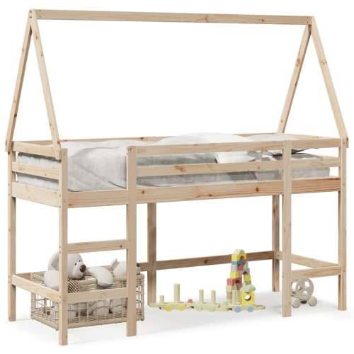 Krevet na kat s ljestvama i krovom 90x190 cm od borovine - Prirodna 90 x 190 cm Cijena