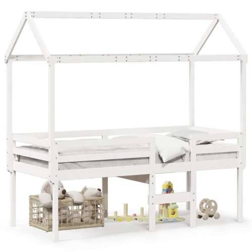 Visoki krevet s krovom bijeli 75 x 190 cm od masivne borovine - Bijela 75 x 190 cm Cijena