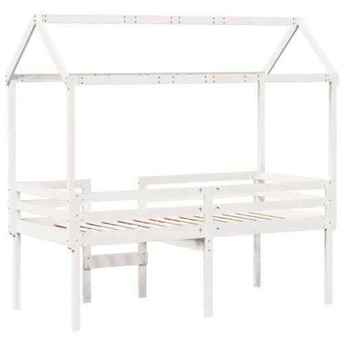 Visoki krevet s krovom bijeli 75 x 190 cm od masivne borovine - Bijela 75 x 190 cm Cijena