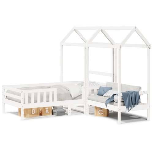 Set kreveta i klupe s krovom bijeli 90 x 200 cm borovina - Bijela 90 x 200 cm Cijena