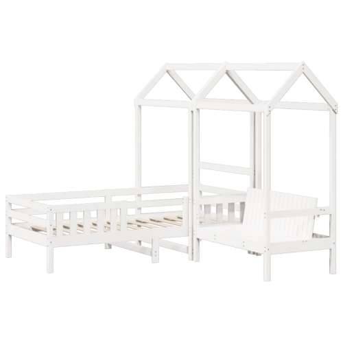 Set kreveta i klupe s krovom bijeli 90 x 200 cm borovina - Bijela 90 x 200 cm Cijena
