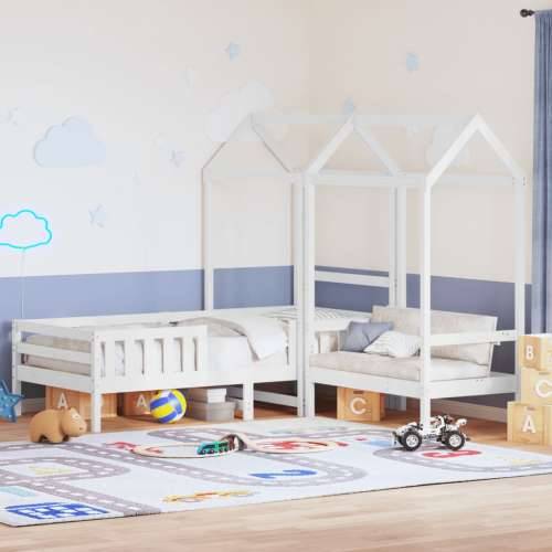 Set kreveta i klupe s krovom bijeli 90 x 200 cm borovina - Bijela 90 x 200 cm Cijena