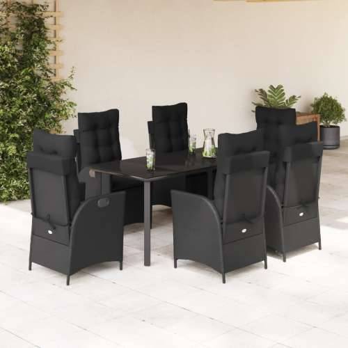 Vrtna garnitura - 7-dijelni vrtni blagovaonski set s jastucima crni od poliratana - 160 x 80 x 74 cm Sa naslonom za noge 6 Cijena