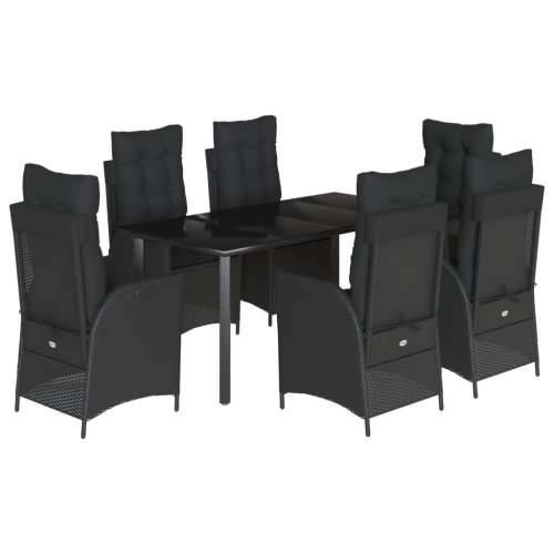 Vrtna garnitura - 7-dijelni vrtni blagovaonski set s jastucima crni od poliratana - 160 x 80 x 74 cm Sa naslonom za noge 6 Cijena