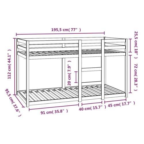 Krevet na kat 90 x 190 cm od masivne borovine - Prirodna 90 x 190 cm Cijena