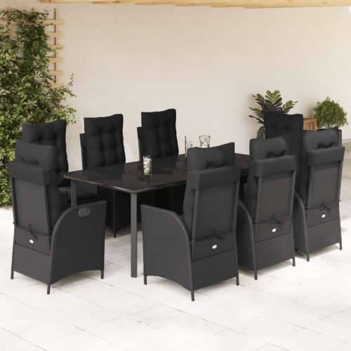 Vrtna garnitura - 9-dijelni vrtni blagovaonski set s jastucima crni od poliratana - 200 x 100 x 74 cm Bez naslona za noge 8 Cijena