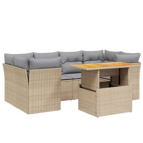 Vrtna garnitura - 4-dijelni set vrtnih sofa od poliratana s jastucima bež bež i svjetlosiva 2x kutna + 4x srednja + stol 1 Cijena