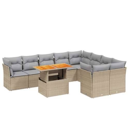 Vrtna garnitura - 10-dijelni set vrtnih sofa s jastucima bež od poliratana - bež i siva 4x kutna + 5x srednja + stol 1 Cijena