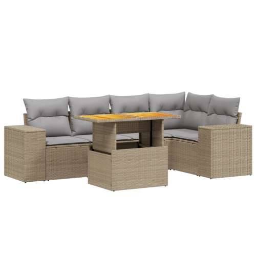 Vrtna garnitura - 6-dijelni set vrtnih sofa s jastucima bež od poliratana - bež i svjetlosiva 2x srednja + 3x kutna + stol 1 Cijena