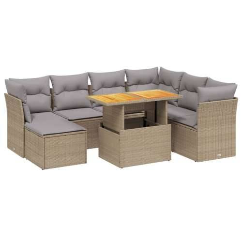 Vrtna garnitura - 8-dijelni set vrtnih sofa od poliratana s jastucima bež - bež i svjetlosiva 3x kutna + 3x srednja + tabure + s Cijena