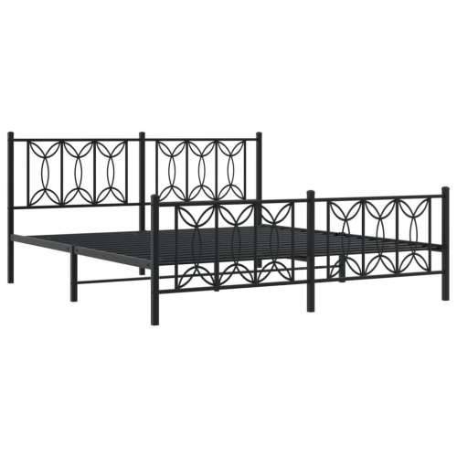 Metalni okvir krevet bez madraca s podnožjem crni 180x200 cm - Crna 180 x 200 cm s uzglavljem i podnožjem Cijena