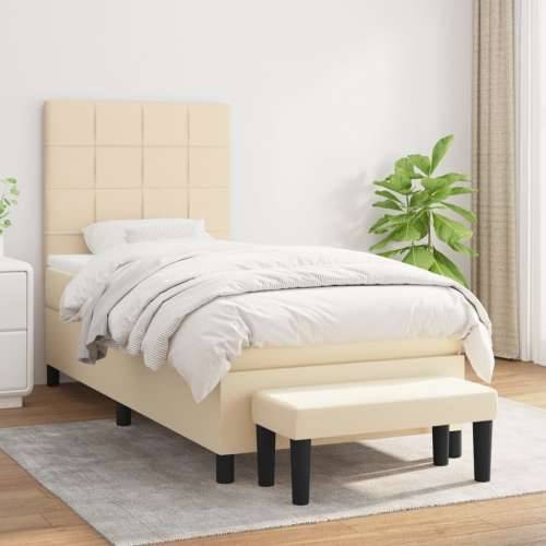 Krevet s oprugama i madracem krem 90 x 190 cm od tkanine - Krema 90 x 190 cm Blok s kvadratima Cijena