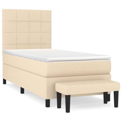 Krevet s oprugama i madracem krem 90 x 190 cm od tkanine - Krema 90 x 190 cm Blok s kvadratima Cijena